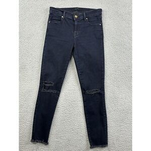 J Brand Women Cropped Skinny Blue Mercy Denim Jeans 26 Indigo Raw Hem Distressed
